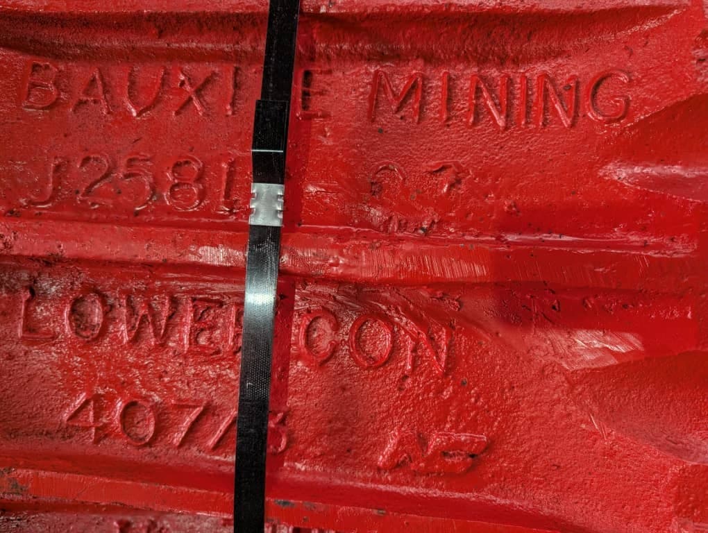 Close-up of factory crusher liner markings