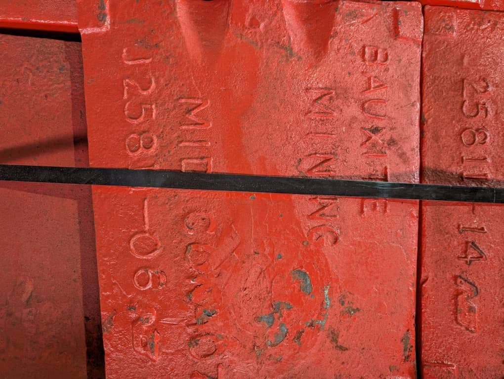 Stacked crusher liner castings with factory markings